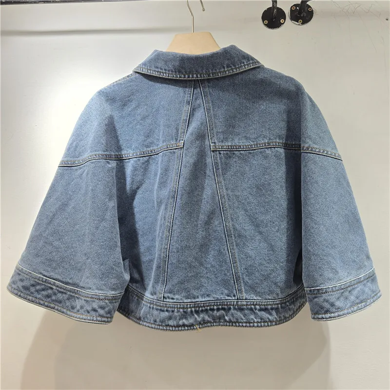 ANJY Spring Autumn New Women Korean Style Three-dimensional Beaded Cape Denim Jacket Fashion Washed Versatile Short Shawl A27710