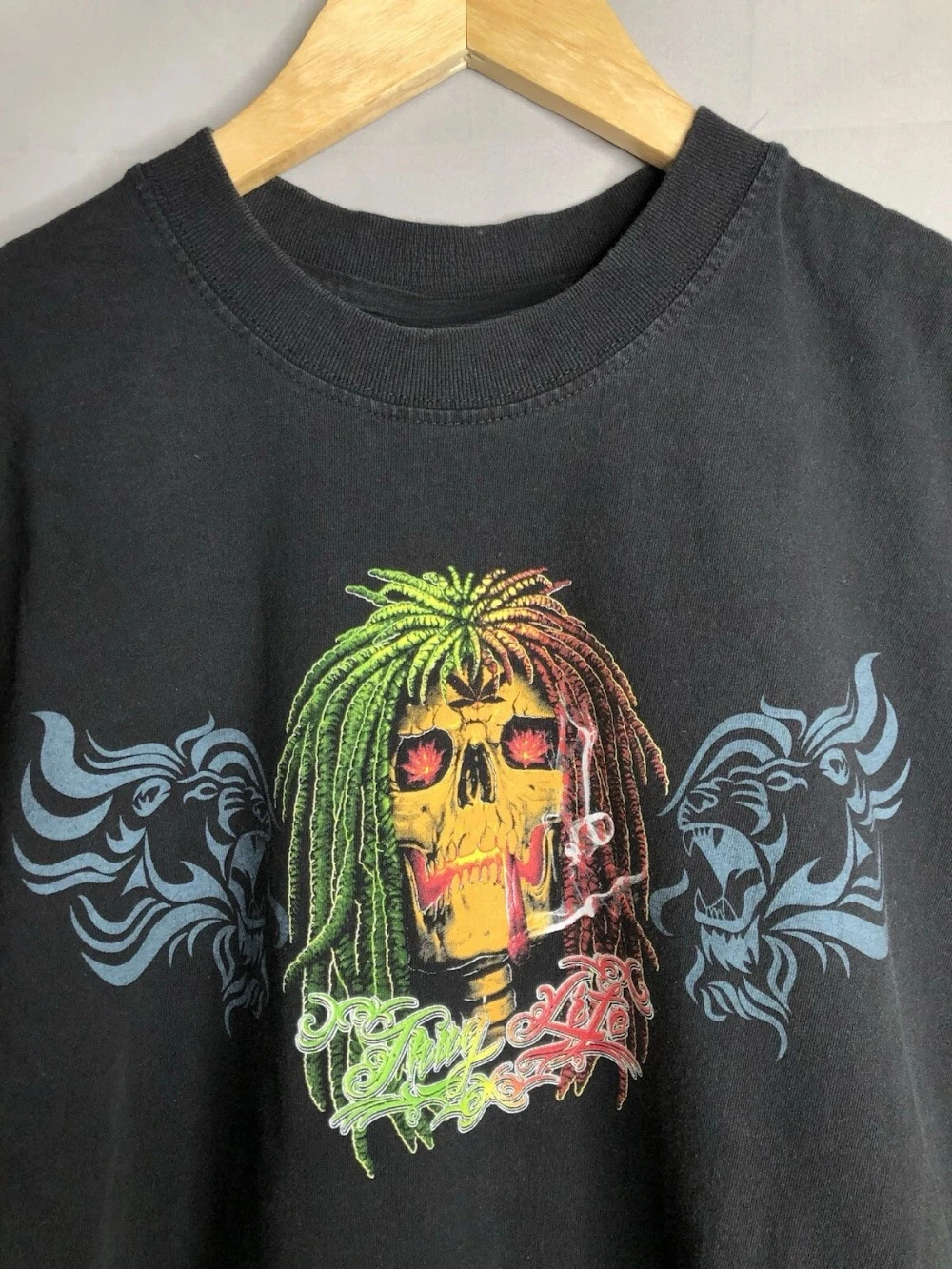 الجمجمة التدخين البلطجة الحياة الراستا الماريجوانا الجرافيك تي شيرت رجالي شخصية قصيرة الأكمام الشارع الزي #4
