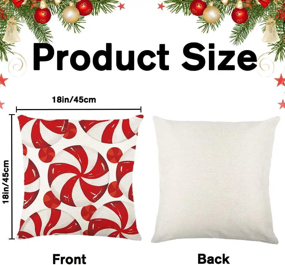 4pcs Red White Christmas Pillow Covers, Merry Bright Holly Jolly Candy Print, Festive Decor for Sofa Home