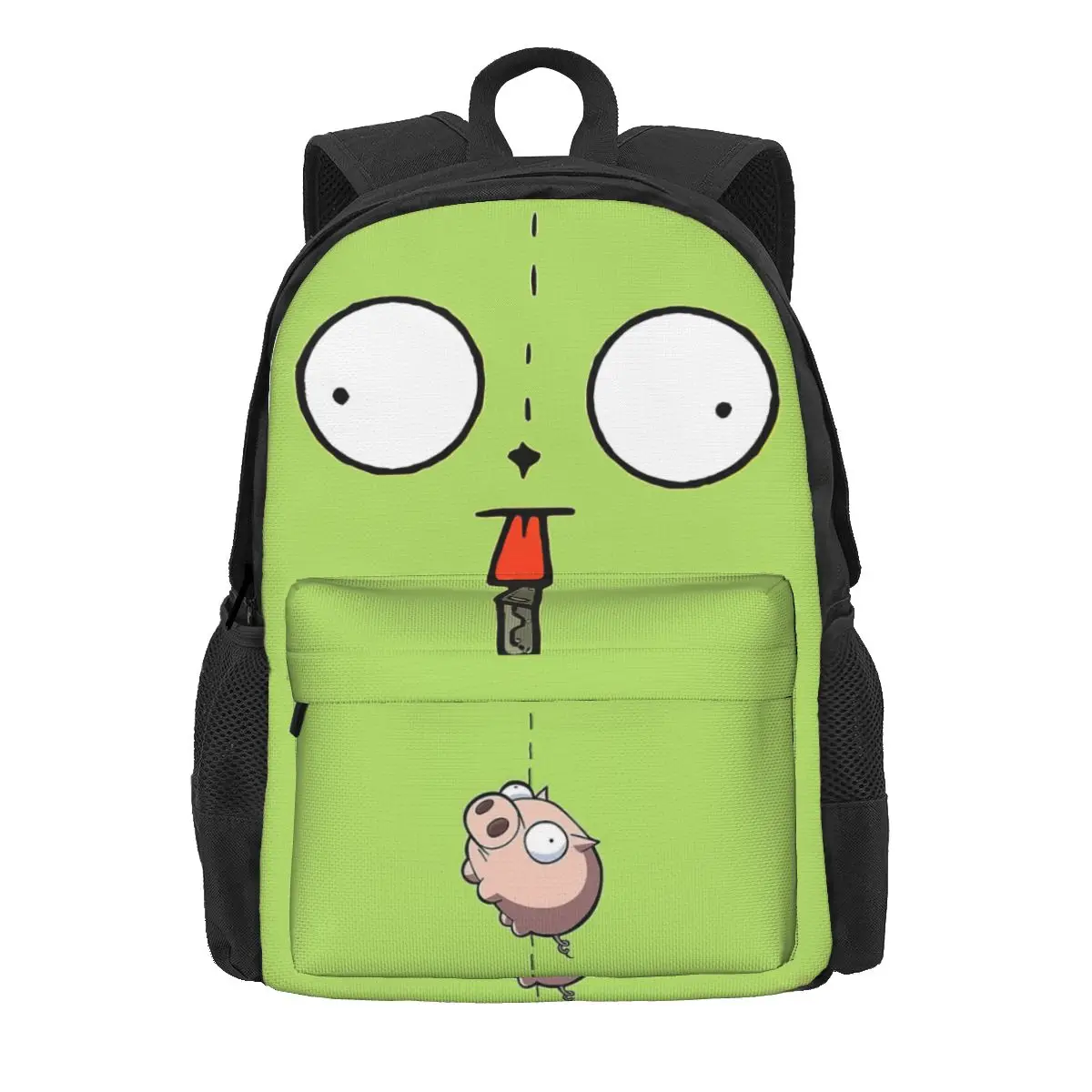 Invasor Zim Gir Dib Verde Dib Robot Mochila, Bolsa de Escola Estudante, Mochila Laptop, Bolsa de Ombro Adolescente Viagem, Tendência