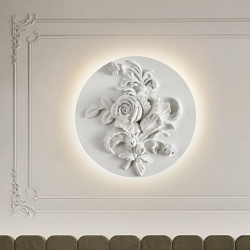 French Court Style Relief Resin Wall Lamps Designer Retro Petal Pattern Bedroom Villa Lamp Corridor LED Sconces Home Accessories