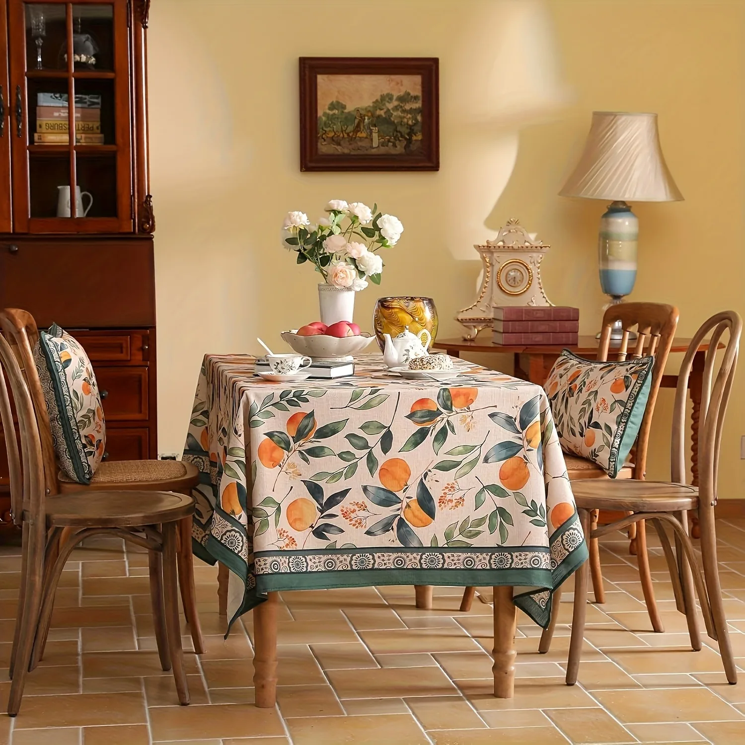 1pc Designer Orange Tablecloth - Orange and Leaf Pattern - Suitable for All Seasons