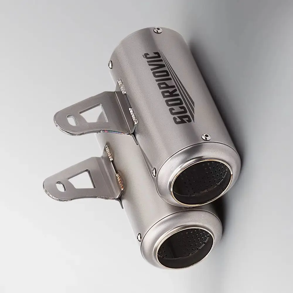Universal 51mm Slip On Motorcycle Exhaust Tail Pipe SR8 Short Cannon Style Titanium Alloy & Stainless Steel Modified Pipe