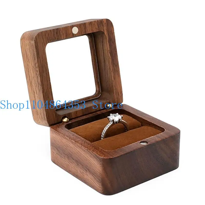 652F 2.17x2.17x1.38in Jewelry Box Wooden Box with Soft Interior Holder Single/Double Slot Jewelry Vintage