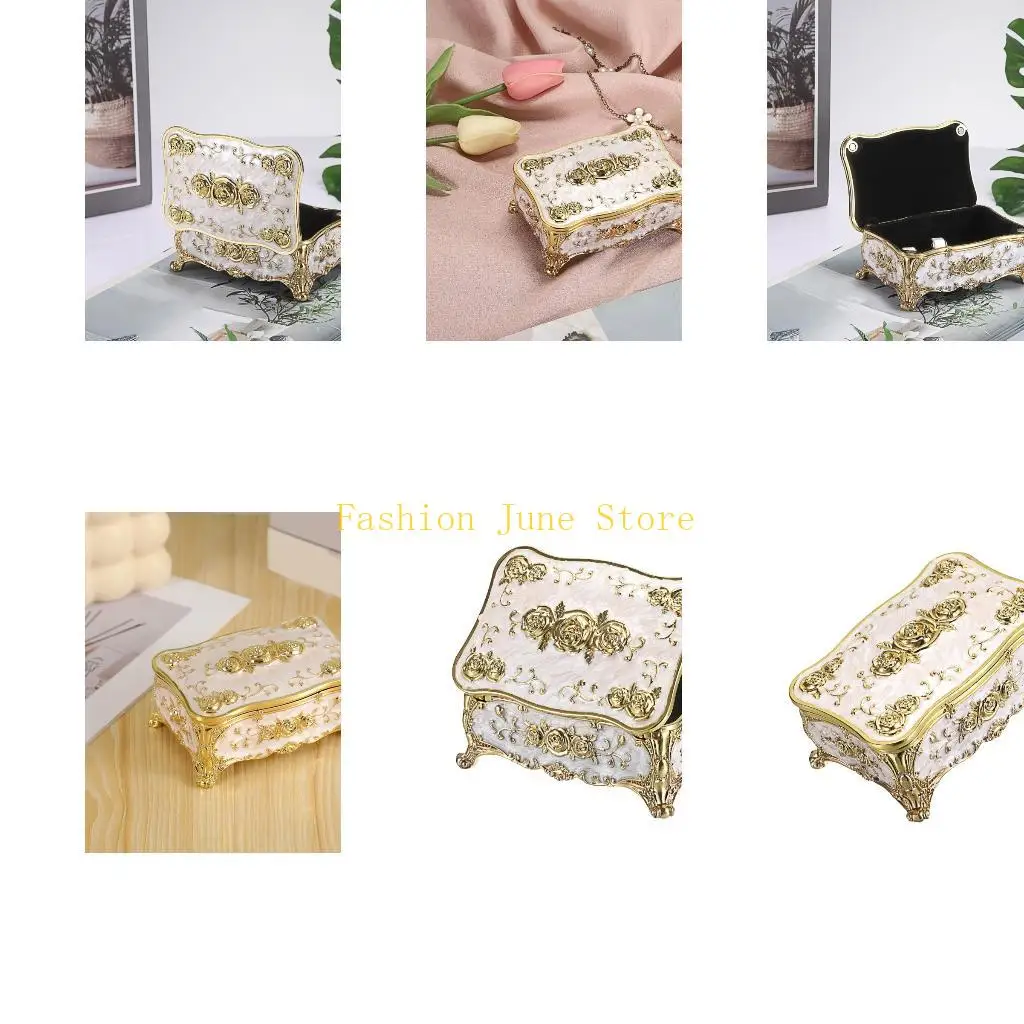 

N5KA Elegant Floral Engraved Metal Jewelry Organiser with Zinc Alloy Construction and Plush Interior Compartments