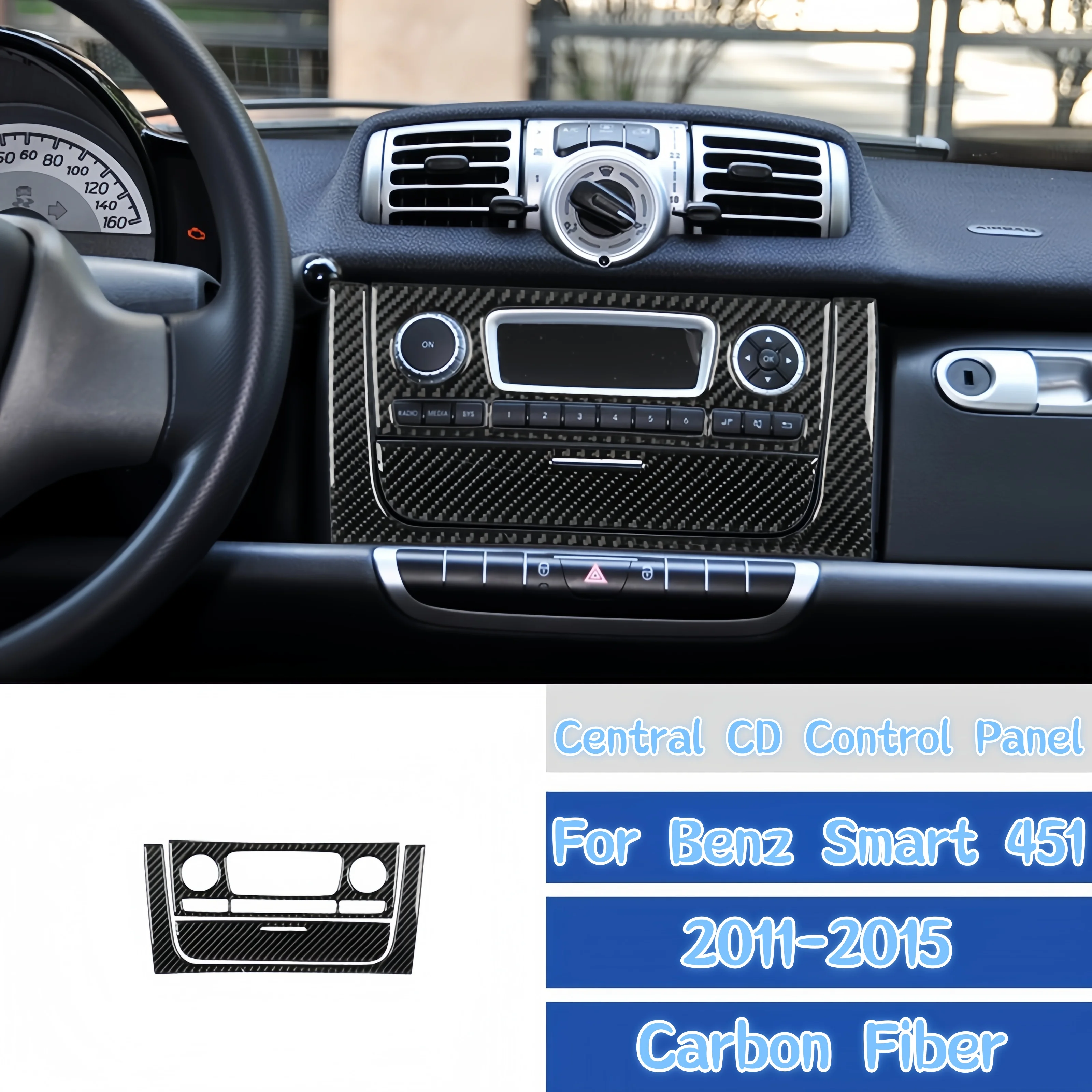

For Benz Smart 451 2011-2015 Car Interior Accessories Carbon Fiber Auto Center Console CD Control Panel Trim Cover Decor Sticker