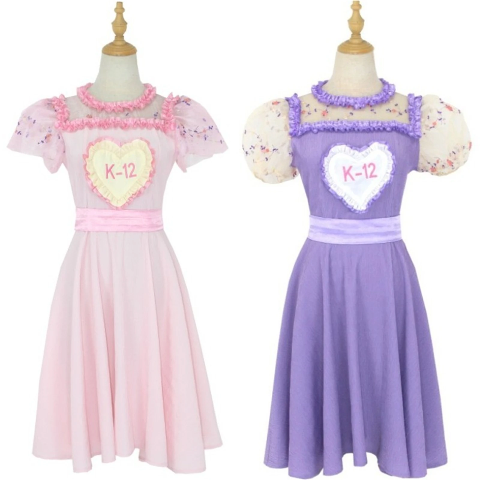 

K-12 Cry Baby Angelita Cosplay Costume for Children A Line Short Puff Sleeve Pink Purple Dress Kids Girl Halloween Party Skirt