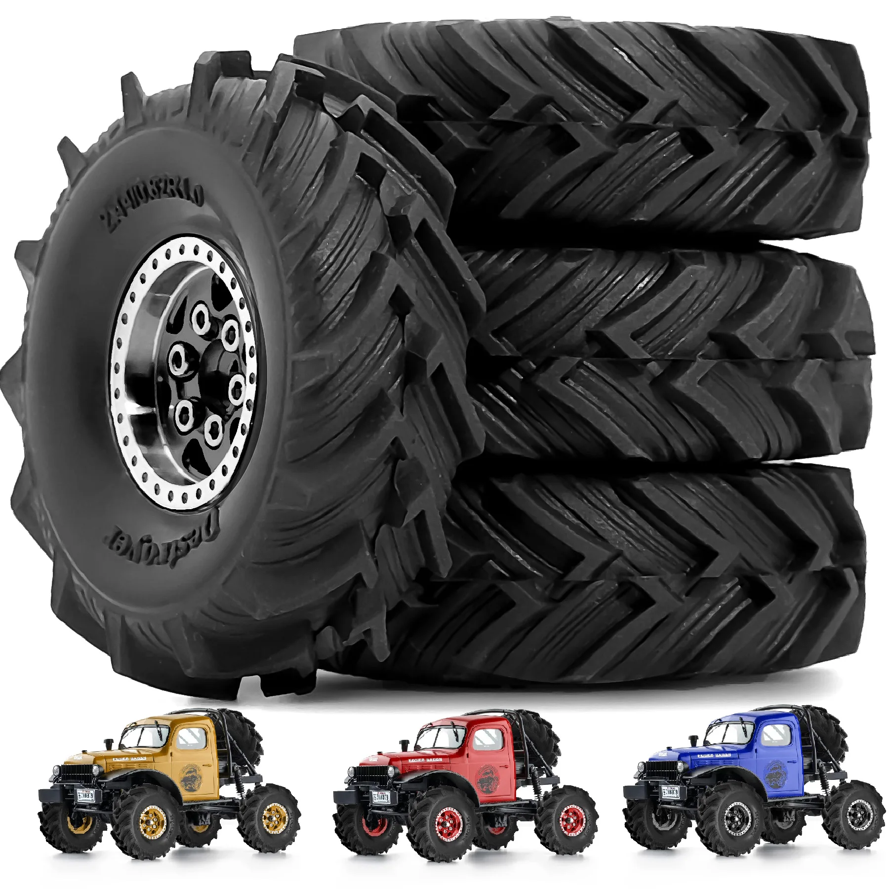 RED SPIDER 4Pcs 1.0In Tractor Mud Pattern Rubber Tyres Beadlock Metal Wheel Rims OD 63mm For Axial SCX24 FMS FCX24 Traxxas TRX4M