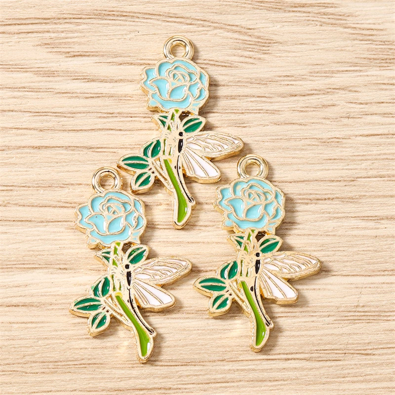 10 Stück 18x28mm Niedliche Emaille-Rosenblüten-Anhänger für Schmuckherstellung, Halsketten, Ohrringe, Armbänder, DIY-Bastelzubehör – Detail 8