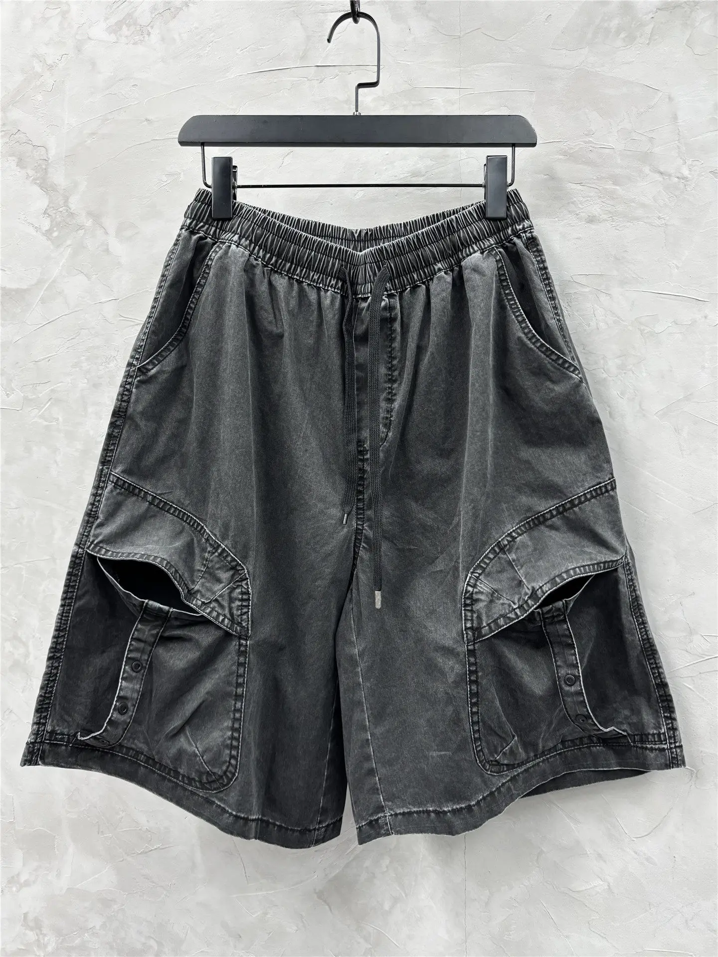 Design Sense Retro Washed Distressed Workwear Shorts Fashion Trend Multi-Pocket Men's Summer Bermuda