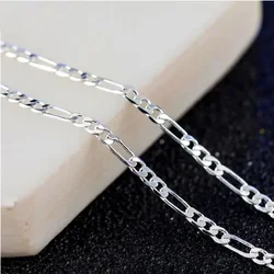 4mm Wide 925 Sterling Silver Figaro Necklace 3:1 Chain Hip Hop Three Room One NK Necklace Side Chain