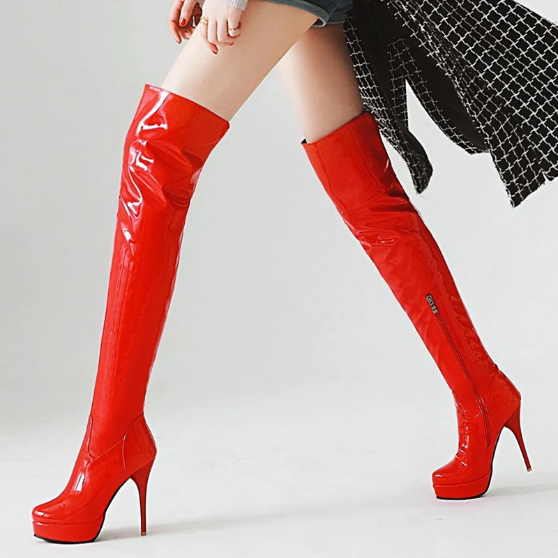 

Fashion Thigh High Boots Women Platform Autumn Winter Red White Overknee Boots Sexy High Heels Fetish Shoes Female Large Size 48