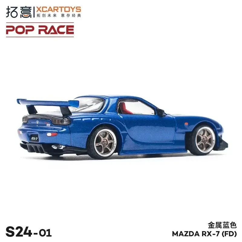 Xcartoys-Model Car for Adults, Premium Vehicle, Metallic Blue, Diecast, Coleção Presentes, PopRace, RX7, FD, 1:64