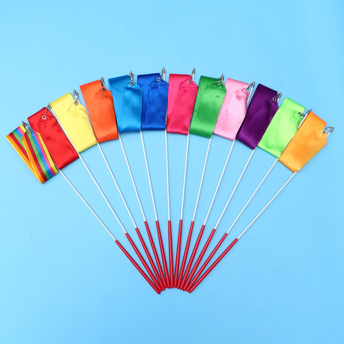 

12Pcs 4M Rhythmic Gymnastics Ribbon Colorful Dance Streamers for Training Exercise Circus Skill Marching Band Use