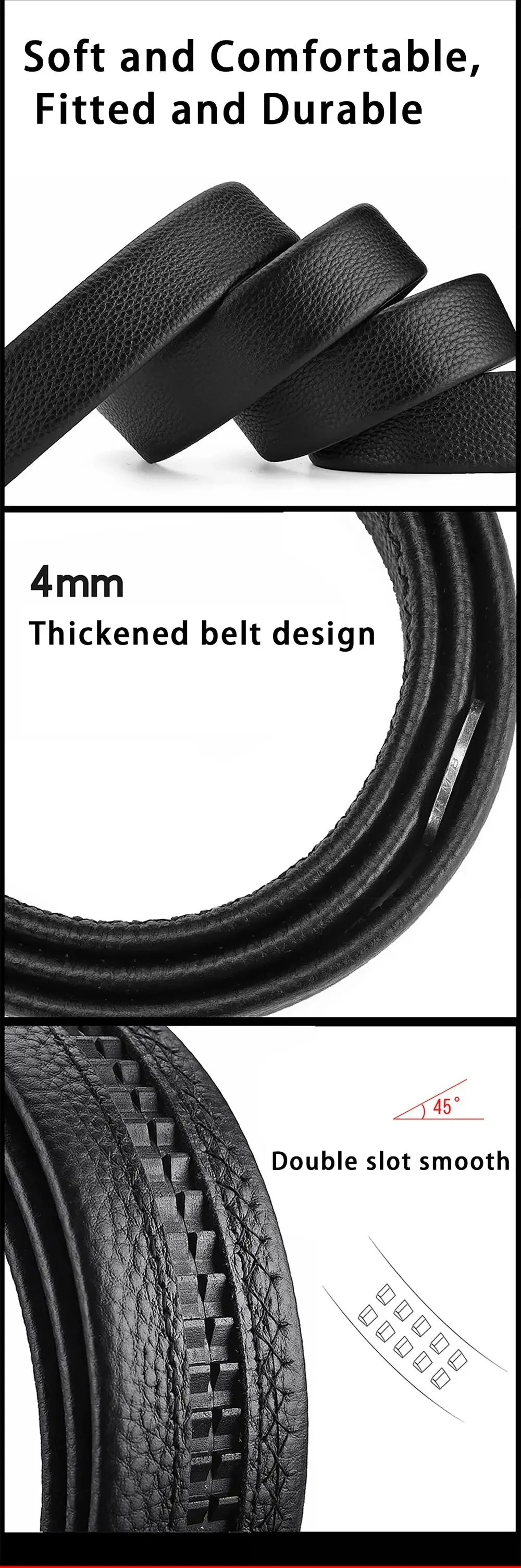 2Pcs männer Gürtel Mode Ohne Schnalle High-End-Gürtel Schwarz Weiche PU Leder Männer Gürtel Körper Keine Schnalle strap – Detail 2