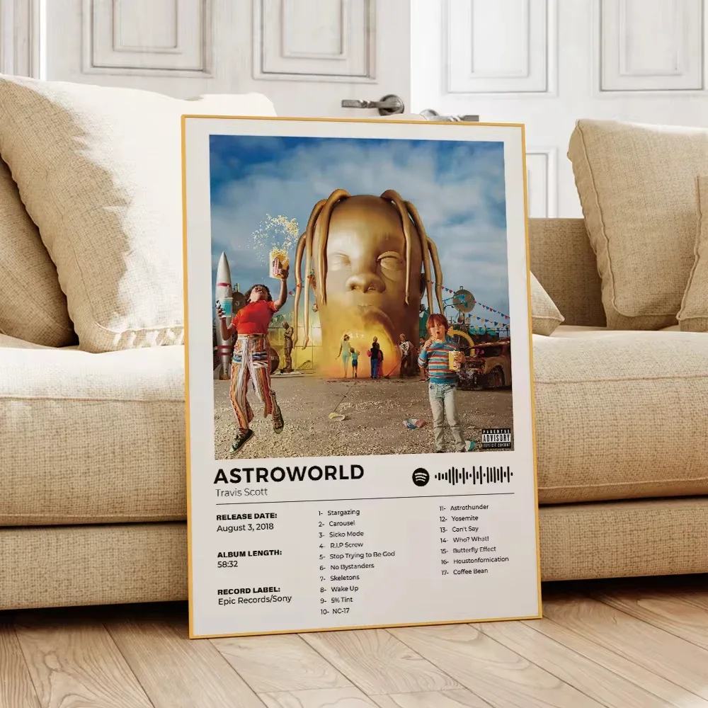 Modern Astroworld Travis Scott Rap Album Cover Art  Aluminum Frame Canvas Painting Posters for Living Room Home Decor  Music Gif