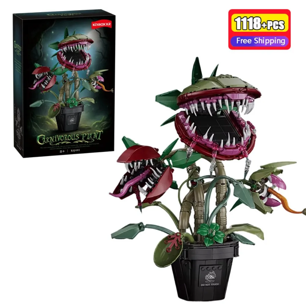 

KQ401 1118Pcs Piranha Plant Building Blocks DIY Potted Flower Bricks Model Kit Creative Desktop Decoration Toys For Kids Gift