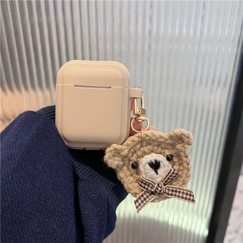 Hand-woven Wool Teddy Bear Keychains for Women Earphone Case Pendant Keyring Handbag Ornament Key Fob Creative Children Gifts