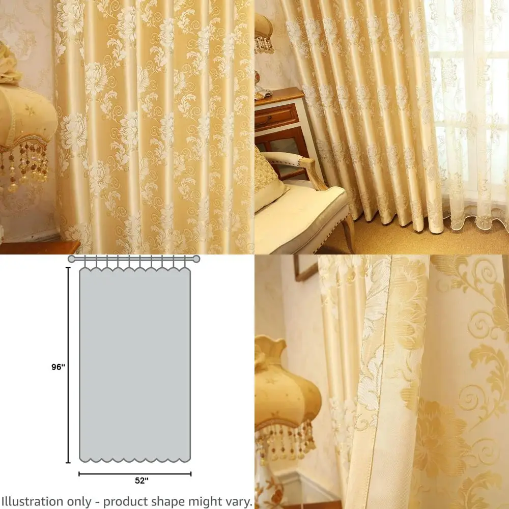 

Elegant Gold Floral Curtains for Living Room or Bedroom, Grommet Style, 2-Panel Set, 52 x 96