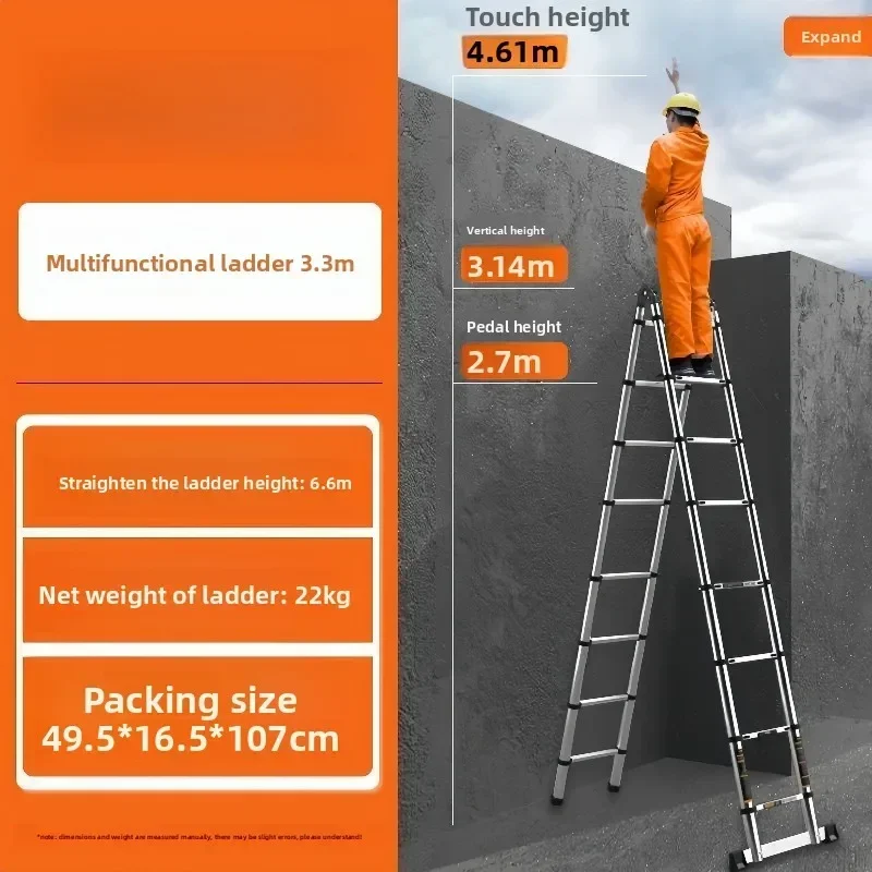 Multi-functional Household folding stainless steel telescopic ladder herringbone ladder thickened bamboo joint portable elevator