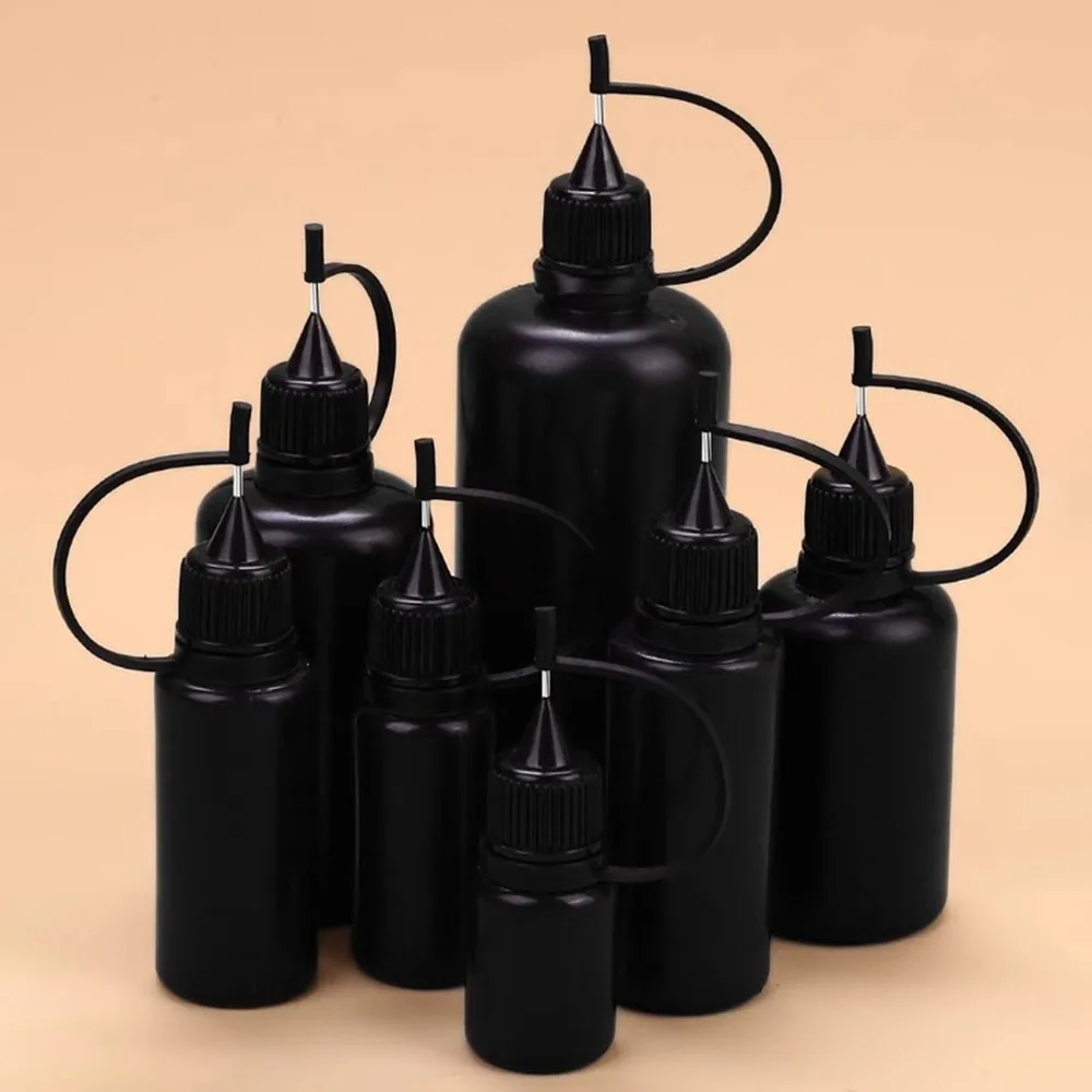 5ml 10ml 15ml 20ml 30ml 50ml Empty Glue Bottles Black Dispensing Bottle Plastic Needle Tip Applicator Bottle Squeezable