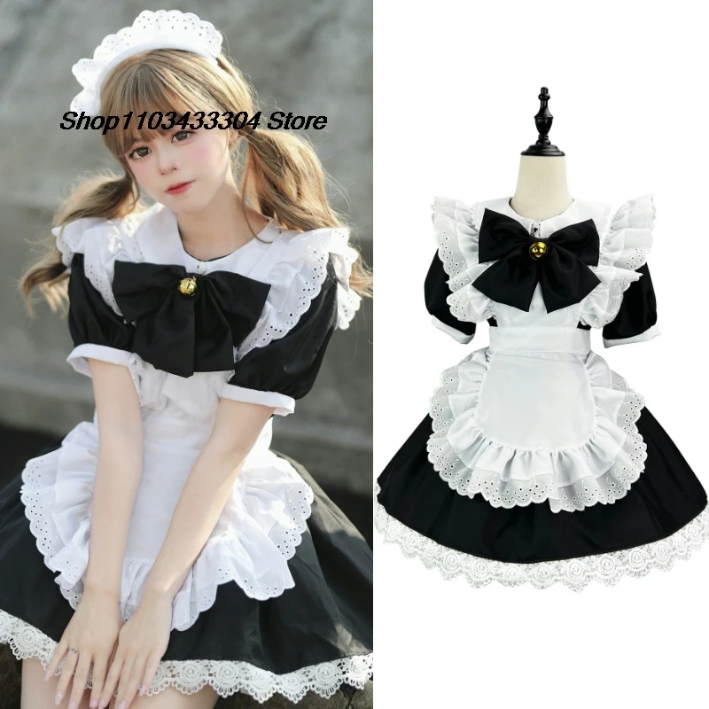 New Anime Lolita Maid Uniform Women Plus Size Halloween Party Dress Student Black White Gothic Lolita Cat Girl Role Play Outfit