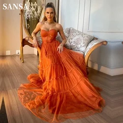 Sansa-Robe De Bal A-ligne Sans Bretelles Pailletée, Robe Multicouche, Orange, Sexy