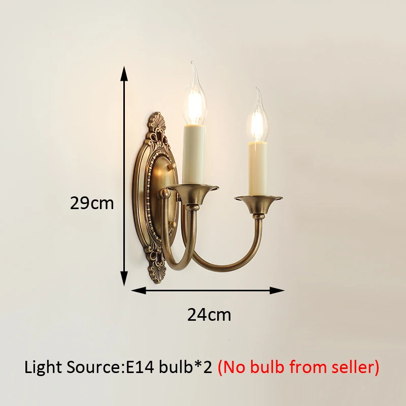 Dark Brass American Retro Candle Wall Lamp Mid-Century French for Living Room Accent Wall Bedroom Bedside Staircase Wall Lamp
