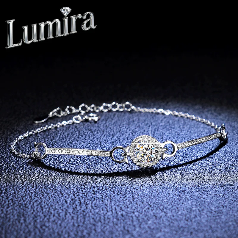 Lumira Platinum PT950 1-Carat Chain Mossanite Chain Round-Cut Simple Women's Bracelet