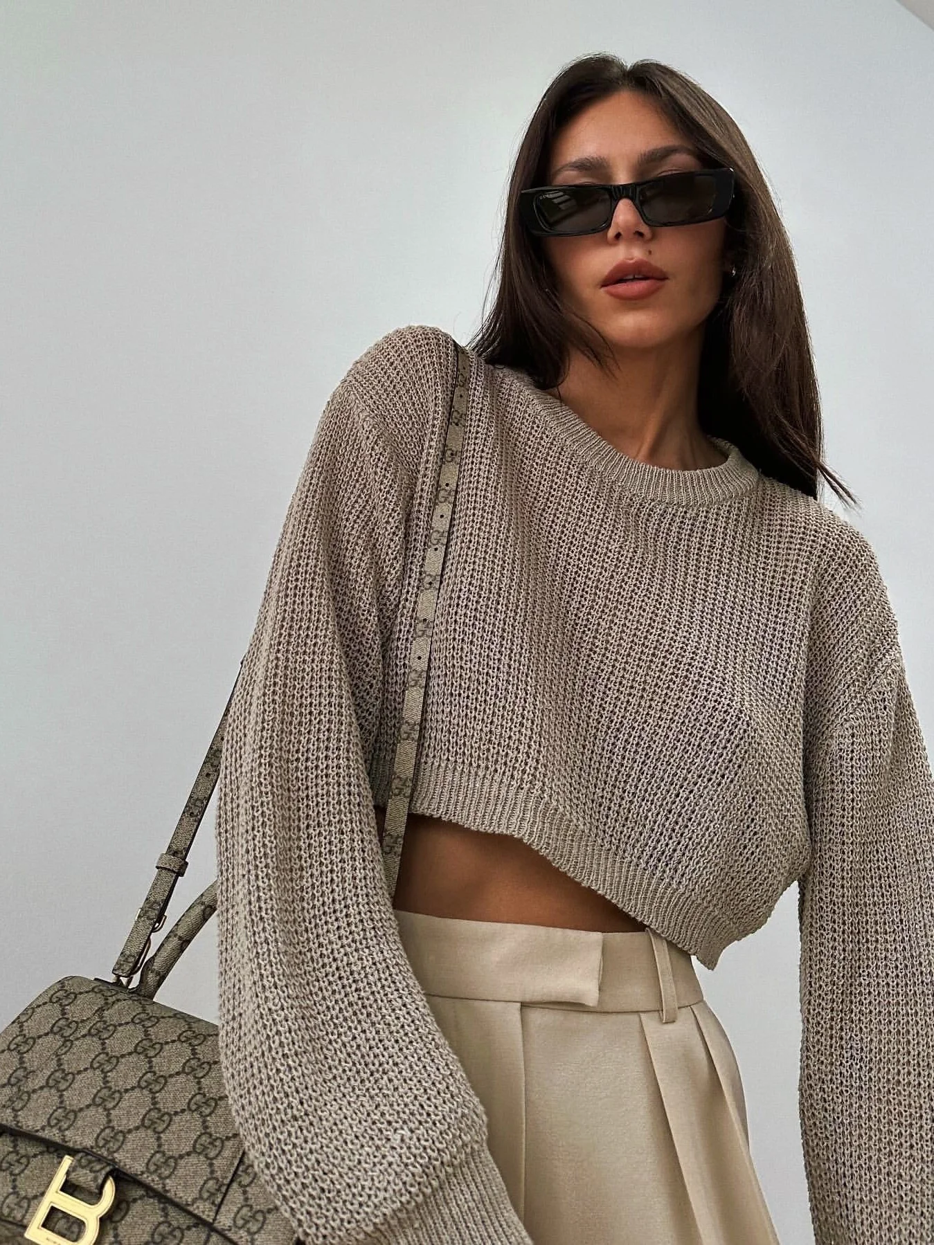 

New 26 Pepamack Short Sleeve Long Knitted Sweater round Neck Slimming Profile Street Style Loose Fit Medium Softness Hollow out