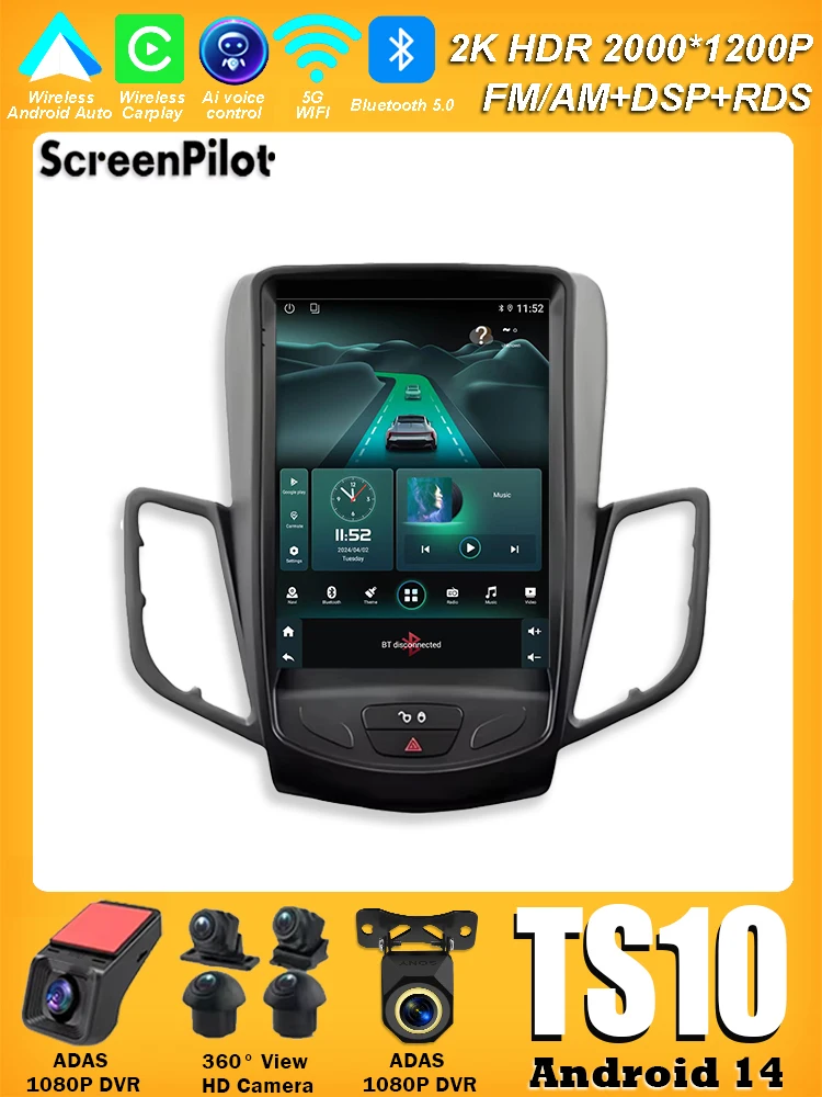 Voor Ford Fiesta MK 7 2009-2014 2015 2016 Android 16 Multimedia Videospeler Mirror Link GPS Navigatie Touchscreen Tesla Stijl - afbeelding 2
