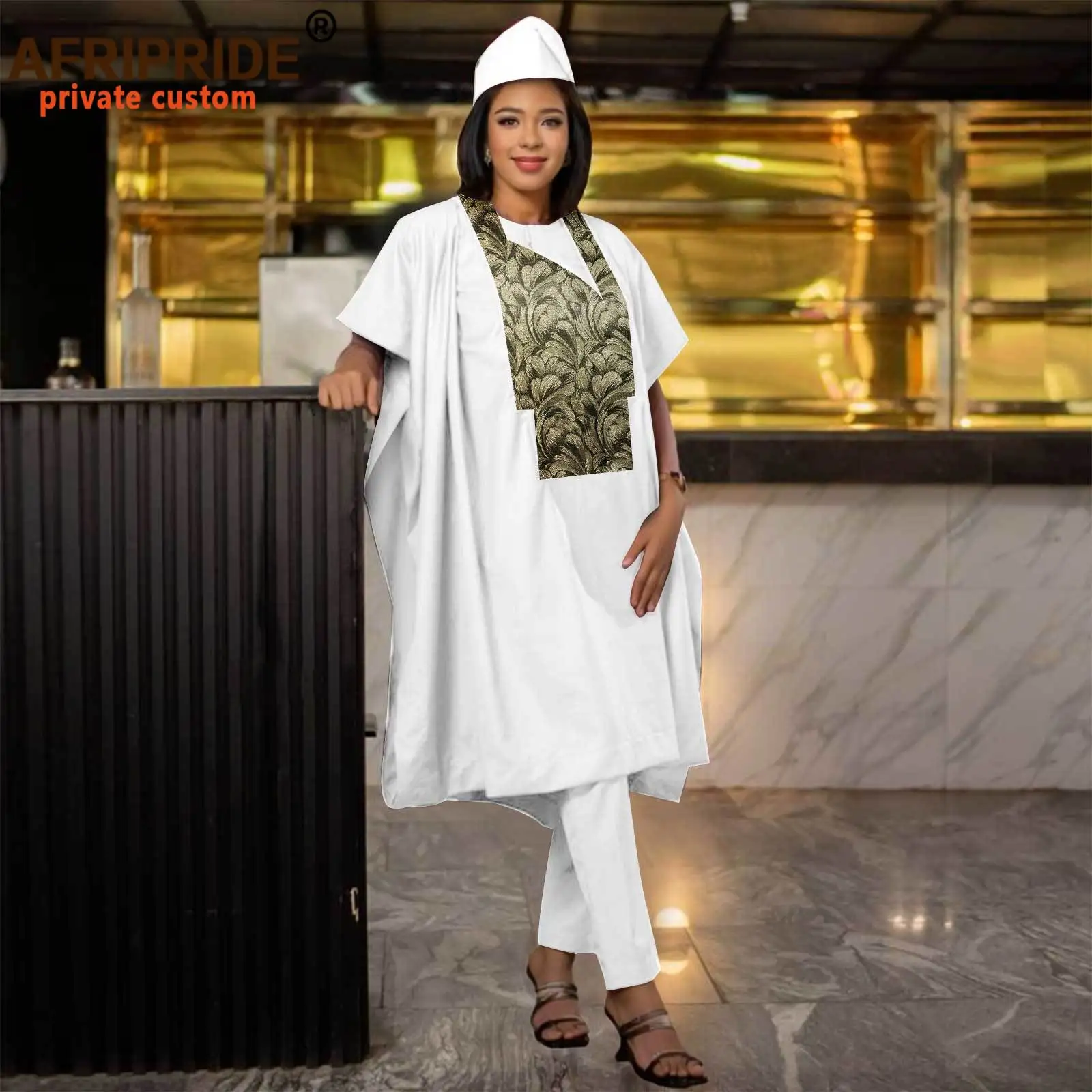 African Clothes for Women Short Sleeve Agbada Robes Embroidery Shirts Pants and Hats 4 Piece Set Dashiki Attire Outfits 2526092