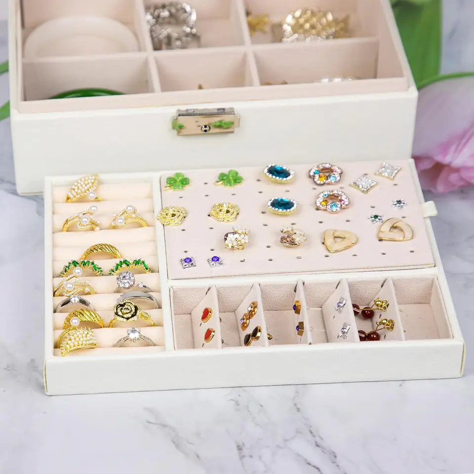 Large Capacity Double Layer Lockable Jewelry Box