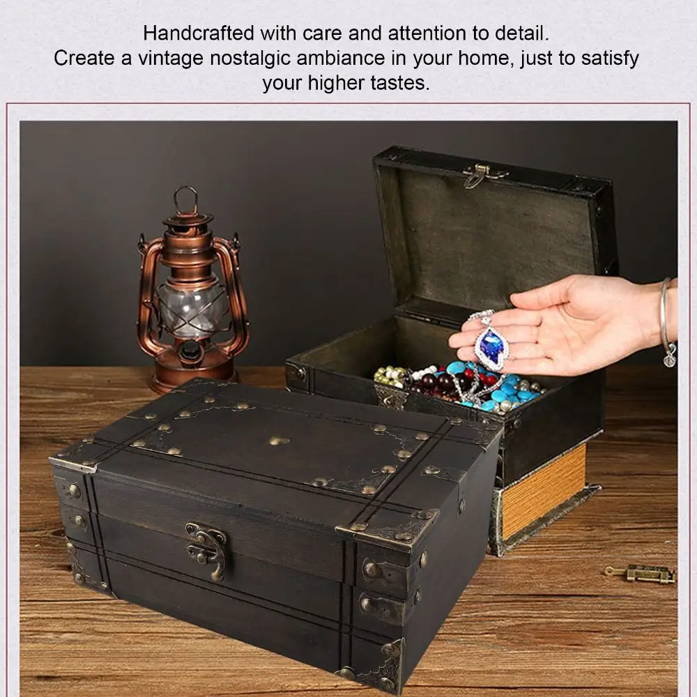 With Lid Wooden Storage Box Multifunctional With Lock Wooden Treasure Box 9.3x6.3x3.54in Size Exquisite Workmanship