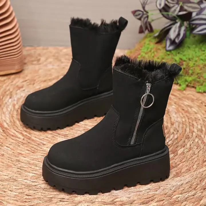 Snow Boots For Women Shoes Luxury Designer Winter Footwear Zipper Flat Heel Round Toe Boots-Women High Heel Lolita Mid Calf Fash