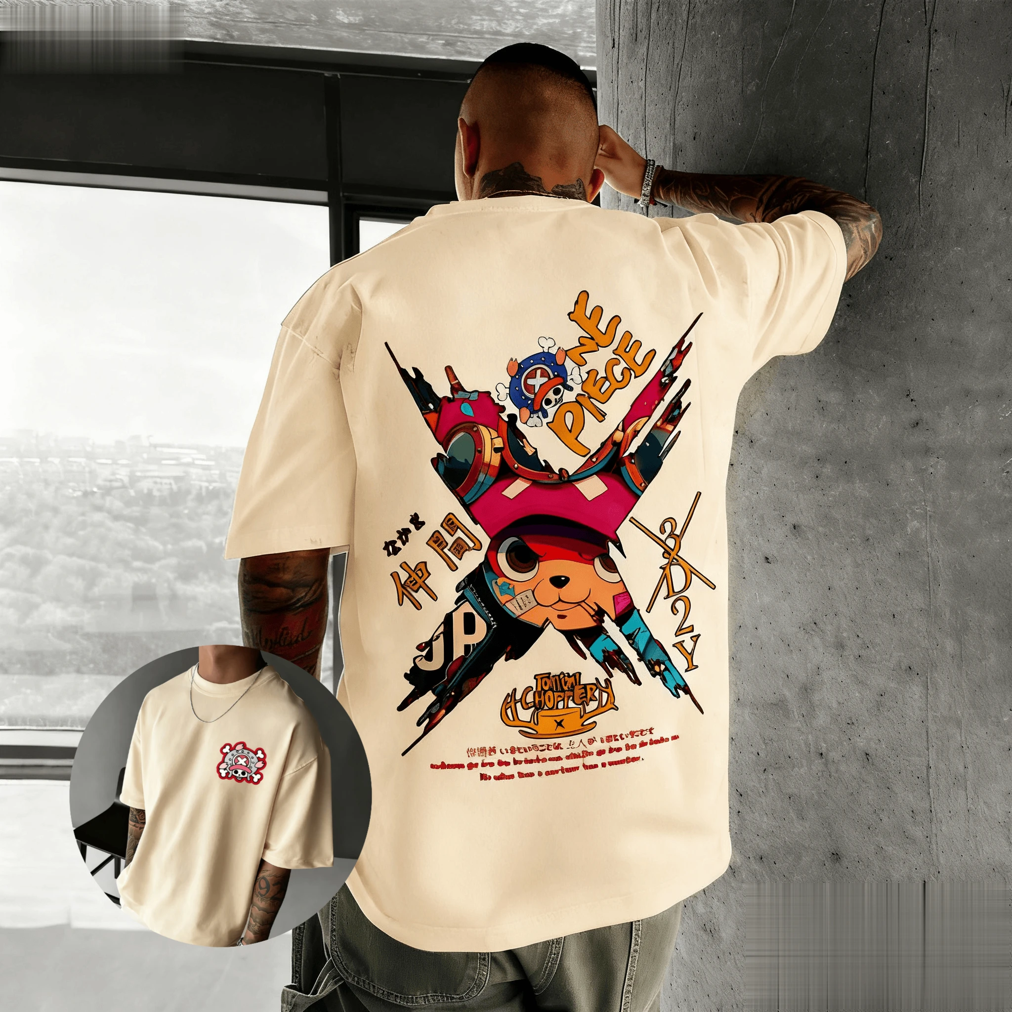 T-shirt manches courtes homme femme, en coton, une pièce, dessin animé Chopper, Streetwear, décontracté, surdimensionné, Y2k, été