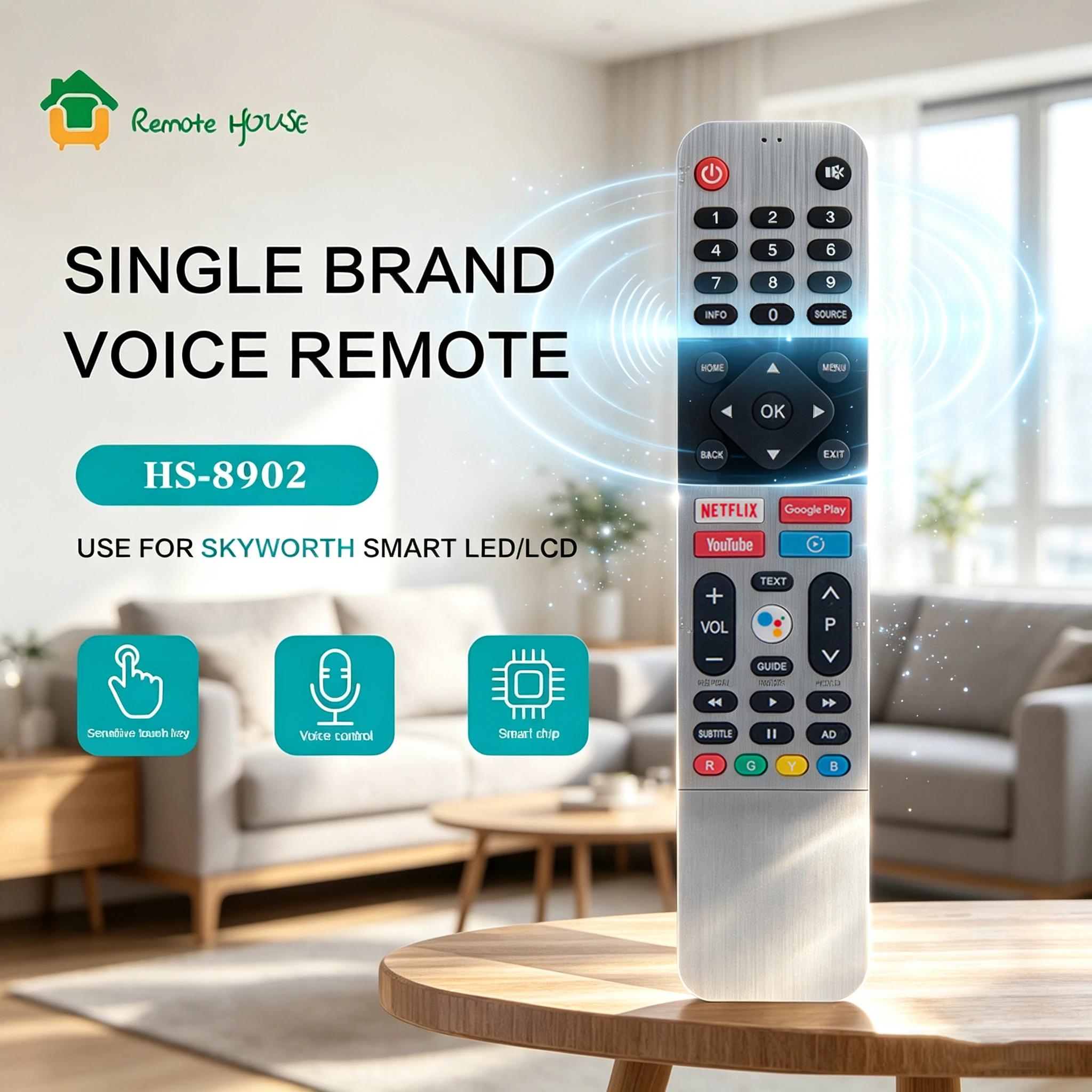 SW-V2 Voice Remote Control Replacement for Skyworth Smart TV, Compatible with 32TB7000 40TB7000 43TB7000 4K UHD Android HDTV