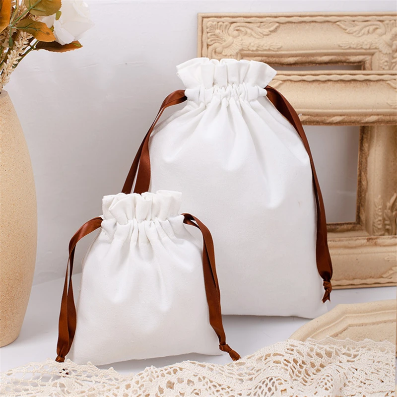 Bolsa de lona blanca con cordón para regalo de Navidad, paquete de dulces de boda, almacenamiento a prueba de polvo, bolsa de tela de algodón, accesorios de bolso