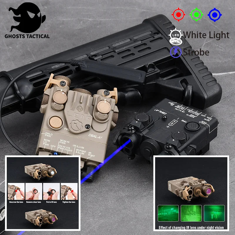 

Tactical Airsoft DBAL-A2 Red Dot Green Blue Laser Indicator White LED Flashlight Strobe No IR Hunting Airsoft Weapon Light