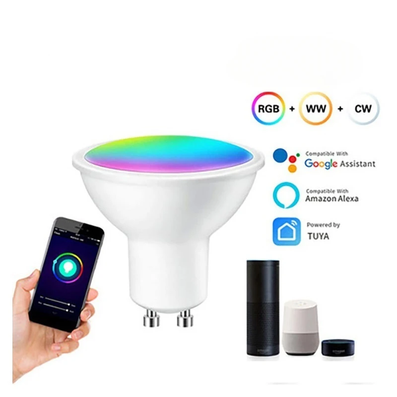 Smart Tuya WIFI control RGBCW dimming and color mixing spotlight bulb GU10 bulb