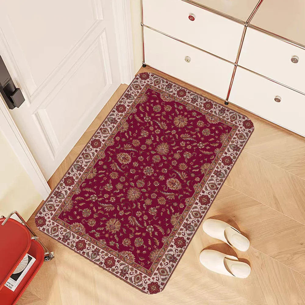 VIKAMA Vintage Persian Imitation Cashmere Washed Back Rug Waterproof Non-Slip Bathroom Floor Mat Kitchen Entrance Door Mat