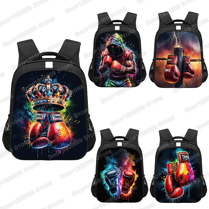 

Cool Boxer Print Backpack Boxing Gloves Women Men Rucksack Casual Laptop Daypack School Bags Reflective Stripe Bookbag Gift