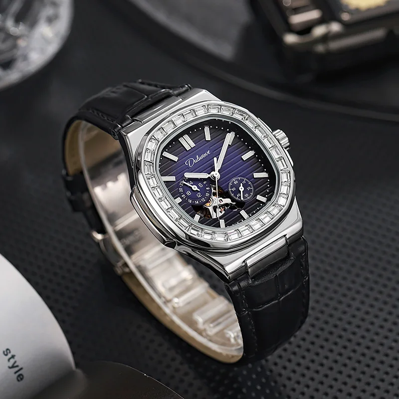 Stainless Steel Nautilus Skeleton Solid Steel Band Luminous Waterproof Self-Wind Automatic Mechanical Watch for Men