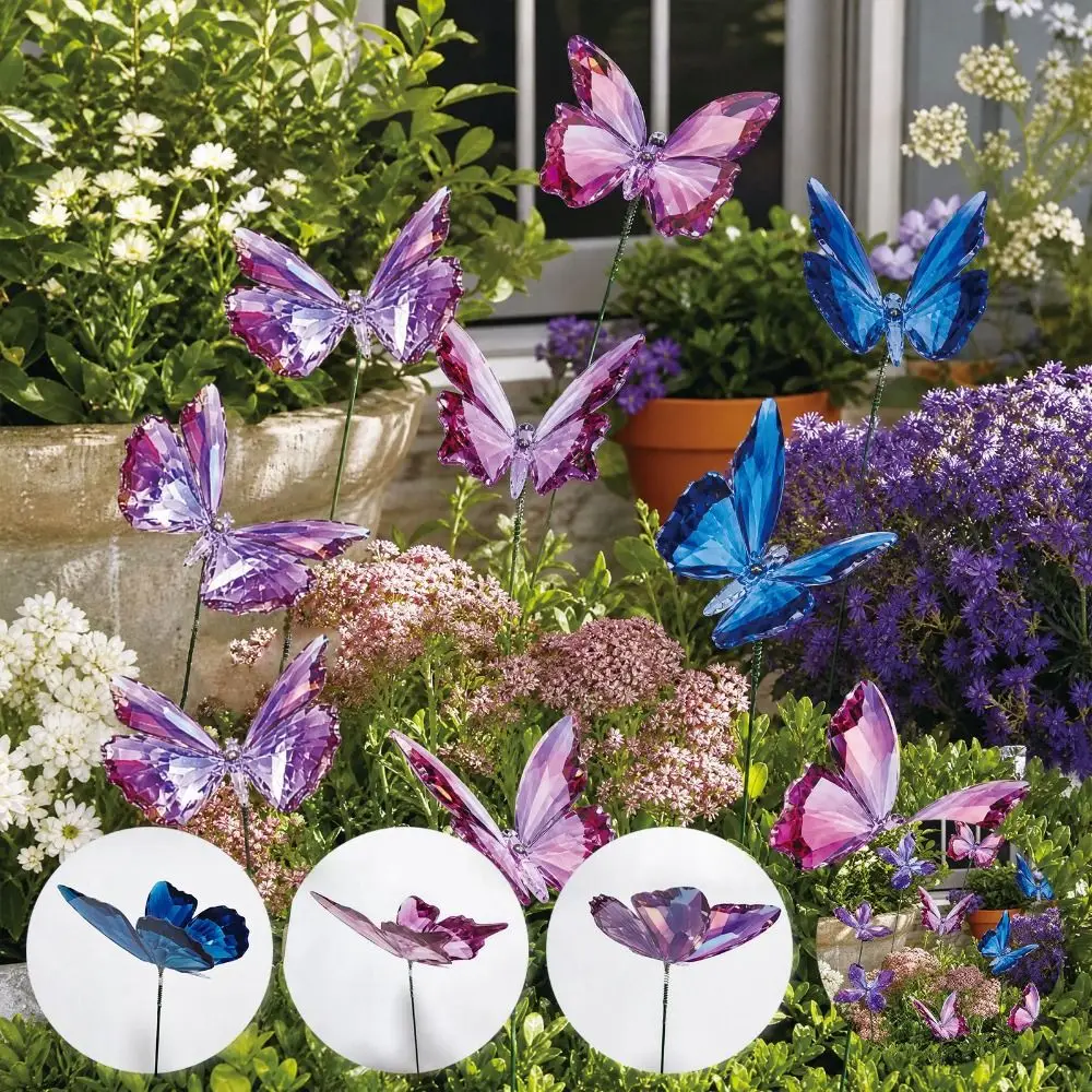 12PCS Multicolor Butterfly Garden Stakes 3D Butterfly Indoor Outdoor Butterfly Lawn Ornament Photo Props Landscape Decoration