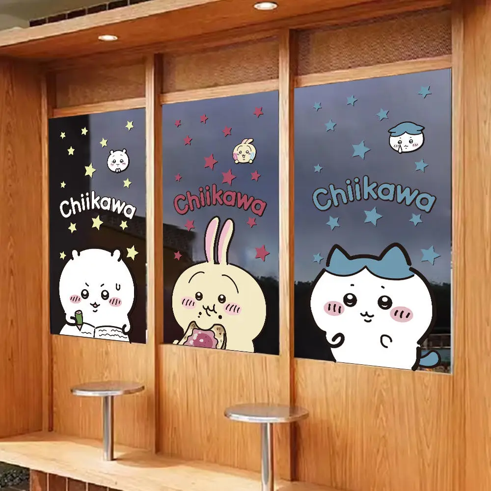 Cartoon Chikawa Hachiware Anime Kawaii Static Door Sticker Usagi Milk Tea Clothing Store Decoration Non Adhesive Window Sticker