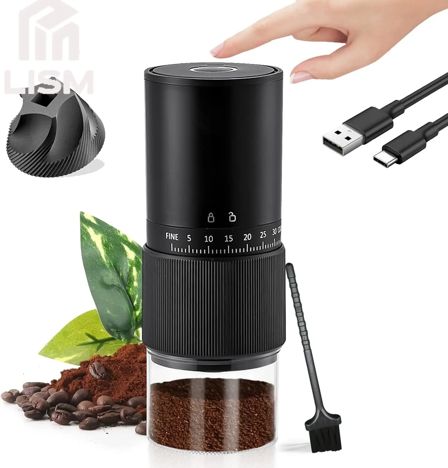 

Перезаряжаемая электрическая кофемолка для эспрессо с 30-мя регулируемыми настройками, беспроводная, с коническими керамическими шлифовальными головками