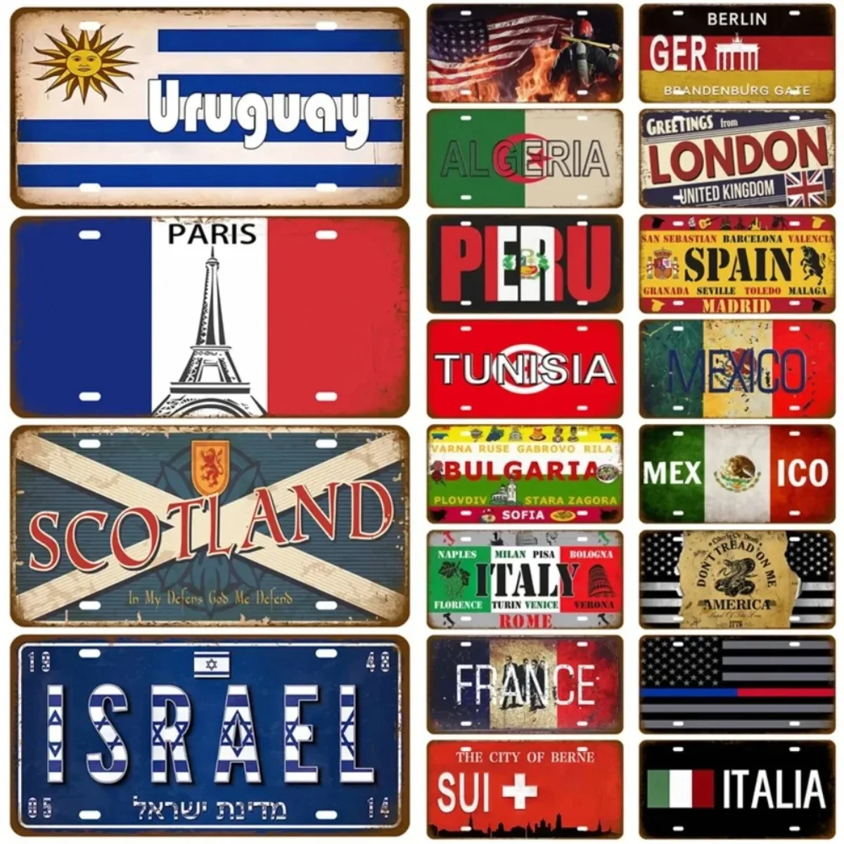 Blechschild mit Nationalflagge |   (Frankreich/Spanien/Deutschland/Mexiko/USA) |   Raumdekoration für Zuhause/Bar/Bastelarbeiten