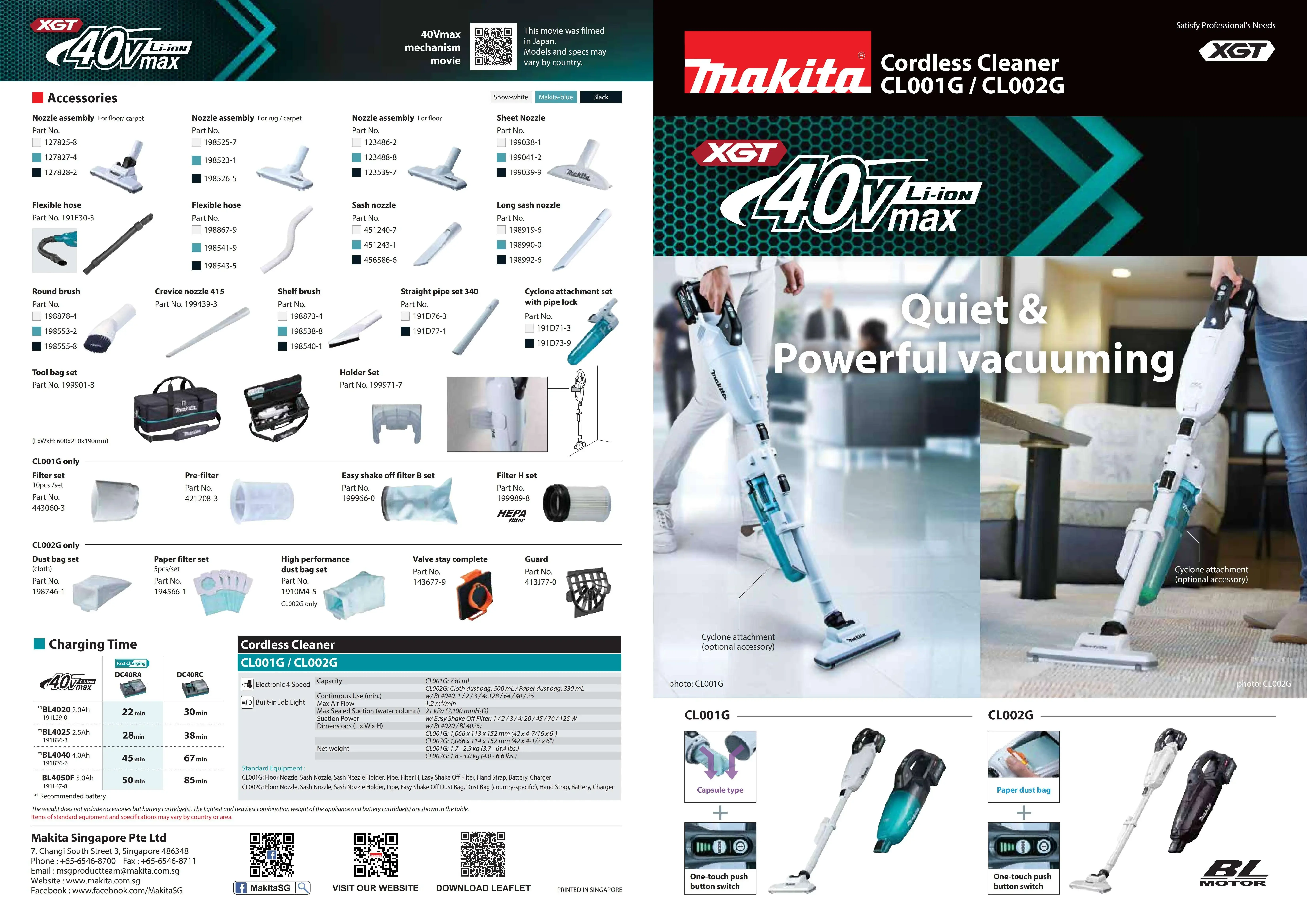 Makita CL002GZ05 CL002GZ09 XGT® Brushless Cordless Powered High-Suction Vacuum Cleaner One Touch Switch 40V Lithium Power Tools