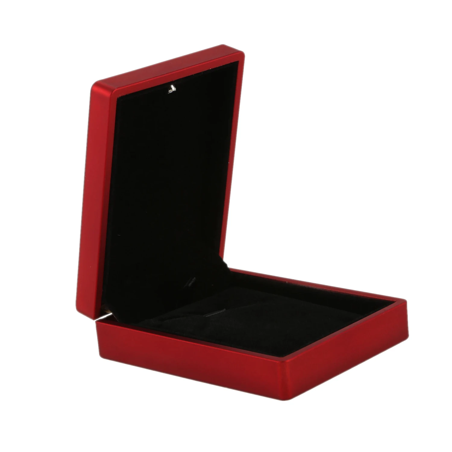 HLES LED Lighted Necklace Box Rubber + Plush Pendant Case for Jewelry Display Wedding Valentine's Day Gift (Red)