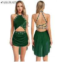 Vestidos de tutú de Ballet para mujer, vestido moderno lírico, disfraz de escenario actuación, vestido de leotardo de gimnasia de patinaje con diamantes de imitación de malla transparente